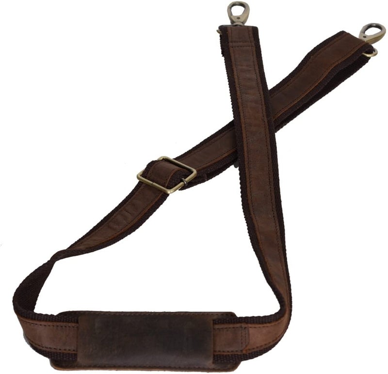 KomalC Leather Adjustable Padded Replacement Shoulder Strap with Metal Swivel Hooks for Messenger, Laptop, Camera, Duffle Bags (Brown)